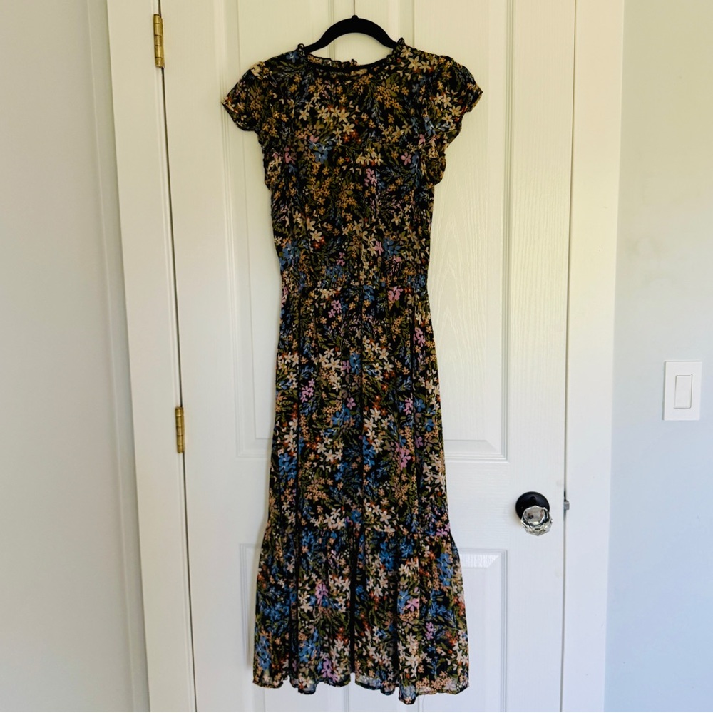 Brown and Blue Ruched Cap Sleeve Blouse
